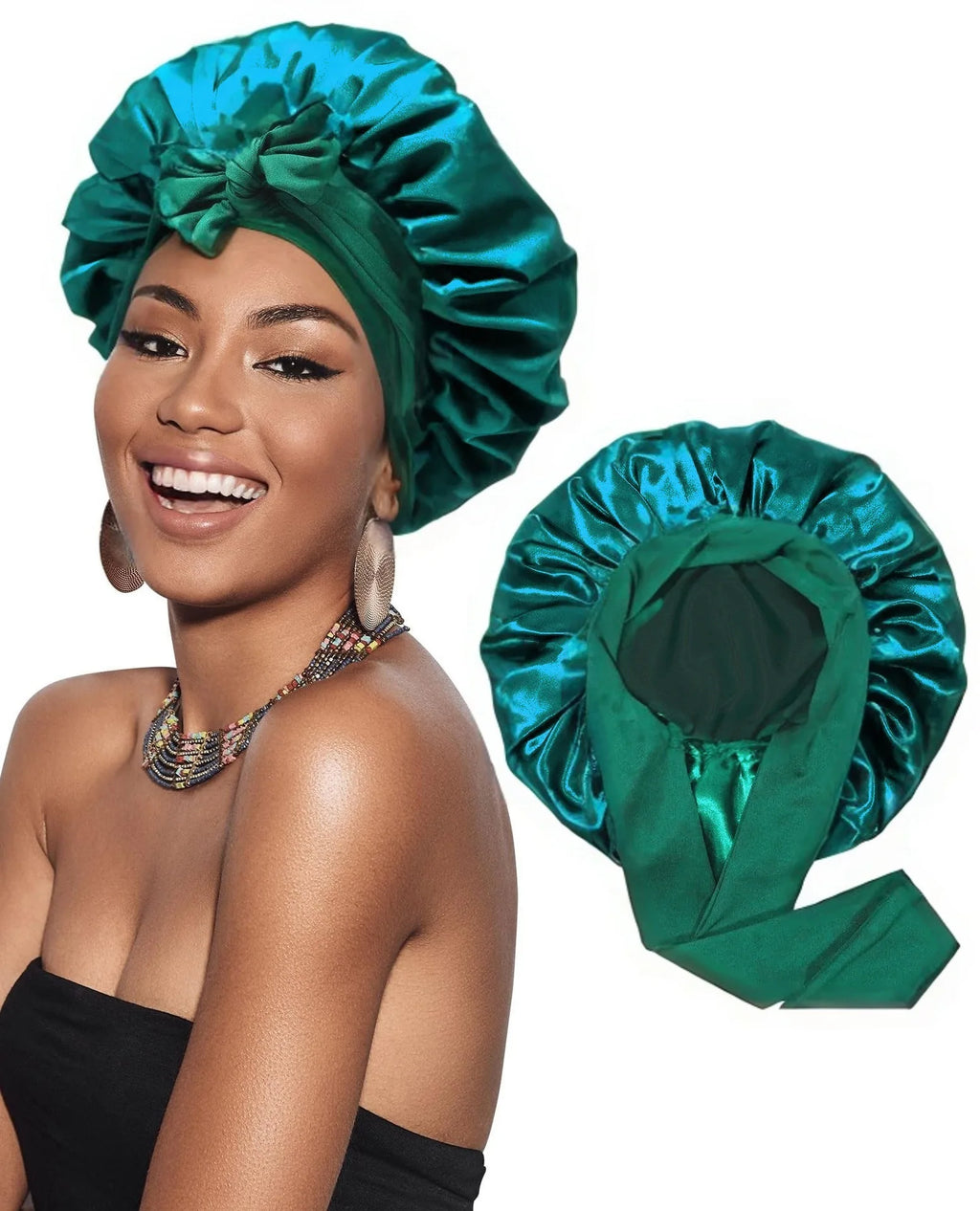 Double Layer Bonnet Solid Wide Tie Band Stretch Head Silky Bonnet